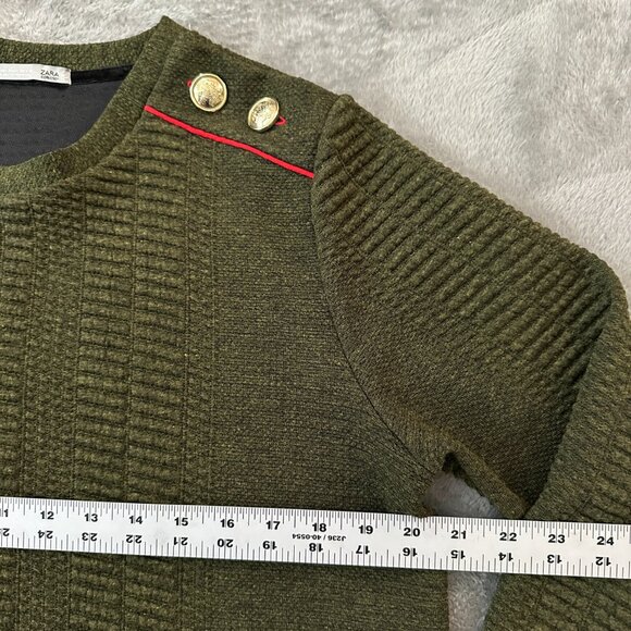 Zara Textured Olive Green Long Sleeve Dress Women's LARGE - Picture 6 of 7